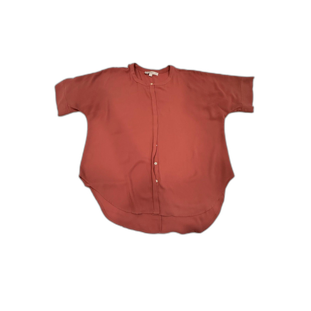 Loft Mauve Drop Shoulder Blouse Button Down Short Sleeve Size XL